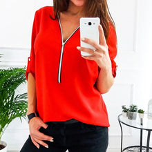 Load image into Gallery viewer, Women Chiffon Blouse Top Collar Zipper