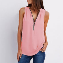 Load image into Gallery viewer, Women Chiffon Blouse Top Collar Zipper