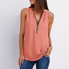 Load image into Gallery viewer, Women Chiffon Blouse Top Collar Zipper