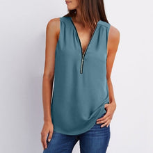 Load image into Gallery viewer, Women Chiffon Blouse Top Collar Zipper