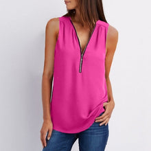 Load image into Gallery viewer, Women Chiffon Blouse Top Collar Zipper