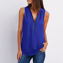 Load image into Gallery viewer, Women Chiffon Blouse Top Collar Zipper