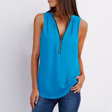 Load image into Gallery viewer, Women Chiffon Blouse Top Collar Zipper
