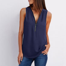 Load image into Gallery viewer, Women Chiffon Blouse Top Collar Zipper